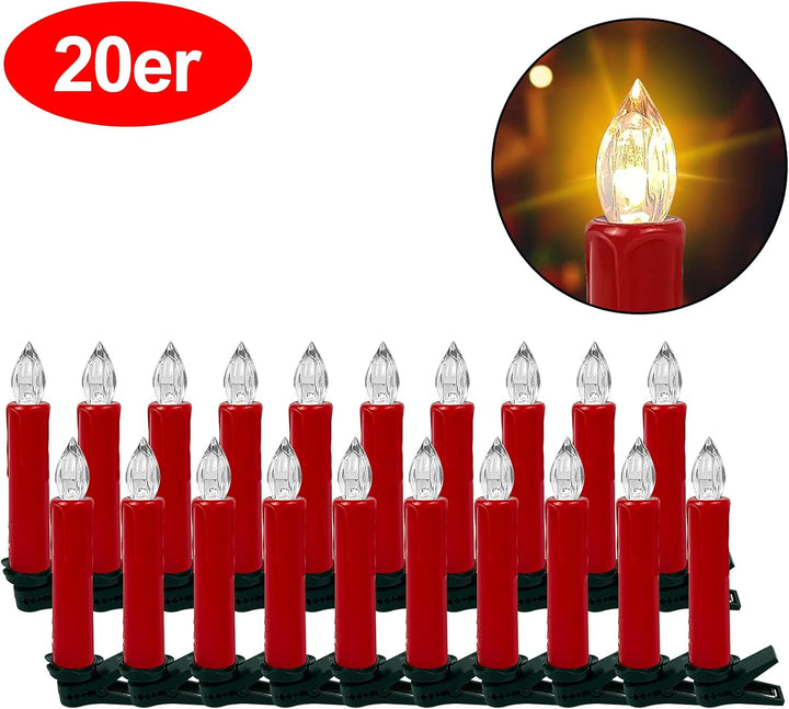 20er LED Weihnachtskerzen,Warmweiss Christbaumkerzen Kabellos Kerzen mit Fernbedienung Kerzenlichter
