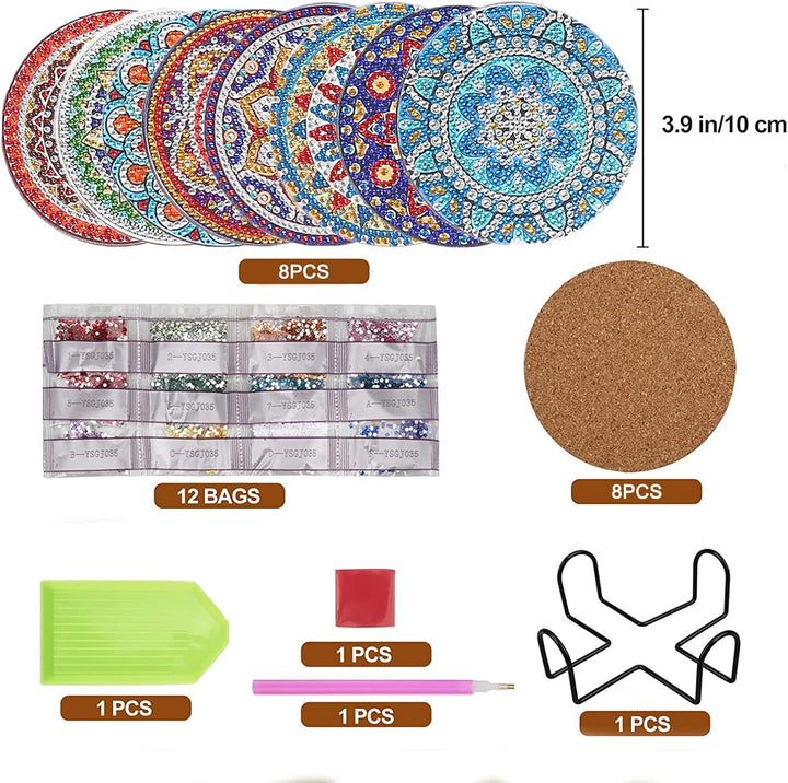 8 Pack Diamond Painting Untersetzer mit Halter, Wiederverwendbare Glasuntersetzer, DIY Mandala Tasse