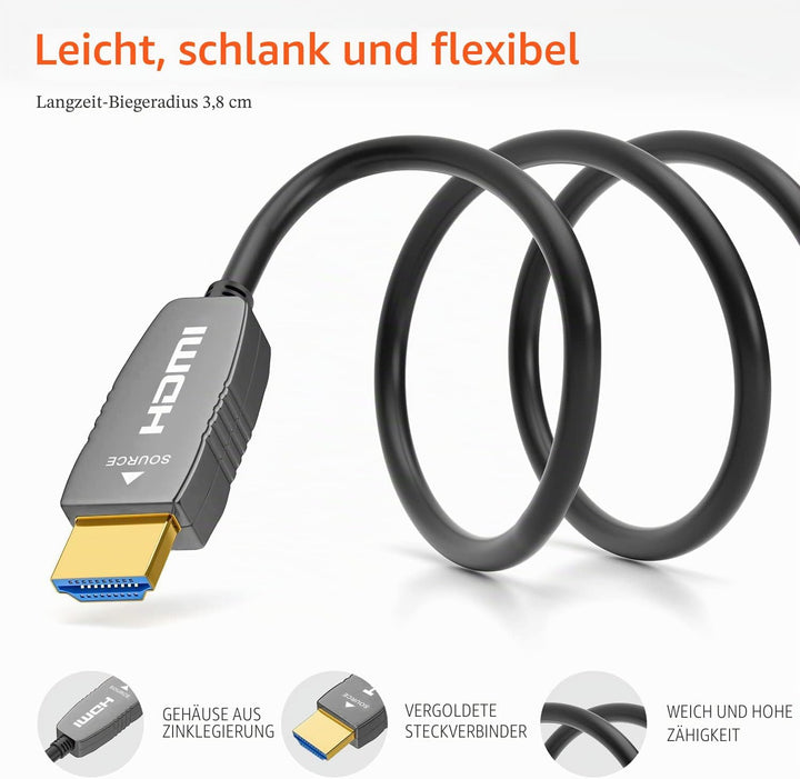 RUIPRO 8K HDMI Glasfaserkabel 2.1 12m, 48Gbps, 8K@60Hz, 4K@120Hz, Dynamic HDR, eARC, HDCP 2.2/2.3, k