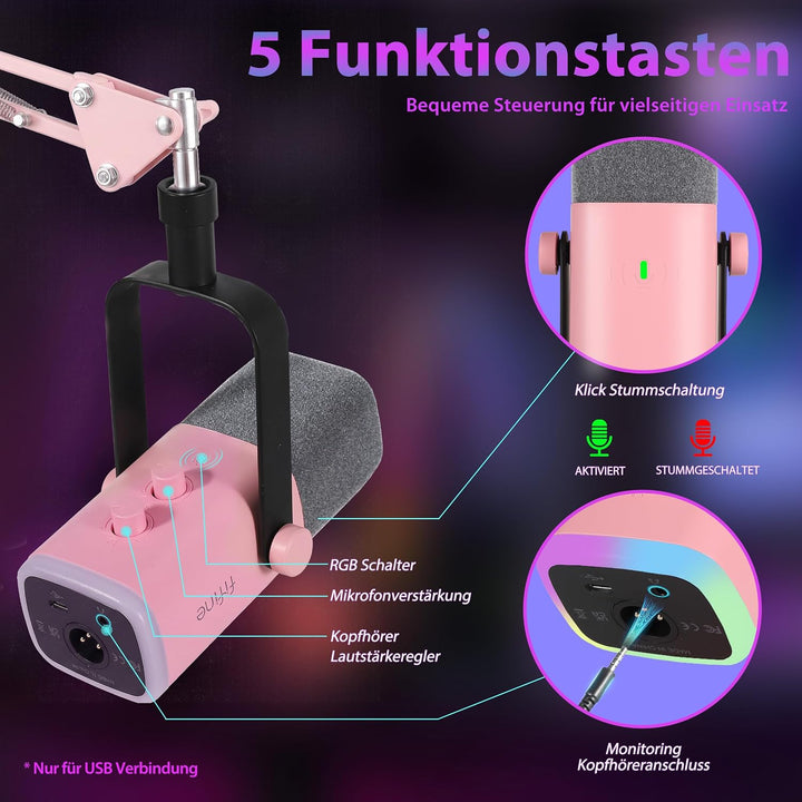 FIFINE XLR Streaming Mikrofon mit Arm für Podcast Studio, USB Dynamisch Microphone Gaming PC mit Stu