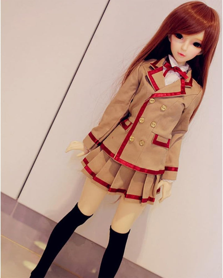 niannyyhouse 1/3 1/4 BJD Puppen Kleidung Khaki Mantel Weiss Hemd Faltenrock Socken Schuluniform Outf