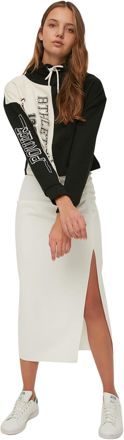 TRENDYOL Damen Schwarzer Steile Kragen Gedruckt Grundlegend Dünn Gestricktes Sweatshirt, S