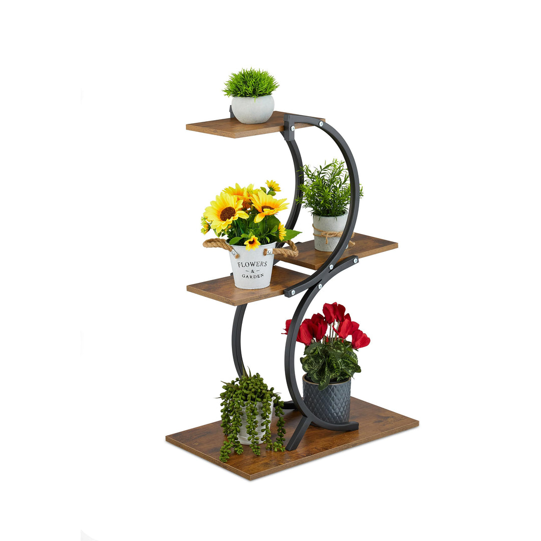 Relaxdays Pflanzenständer, 4 Ebenen, HxBxT: 76 x 48 x 30 cm, geschwungenes Blumenregal für 5 Blument