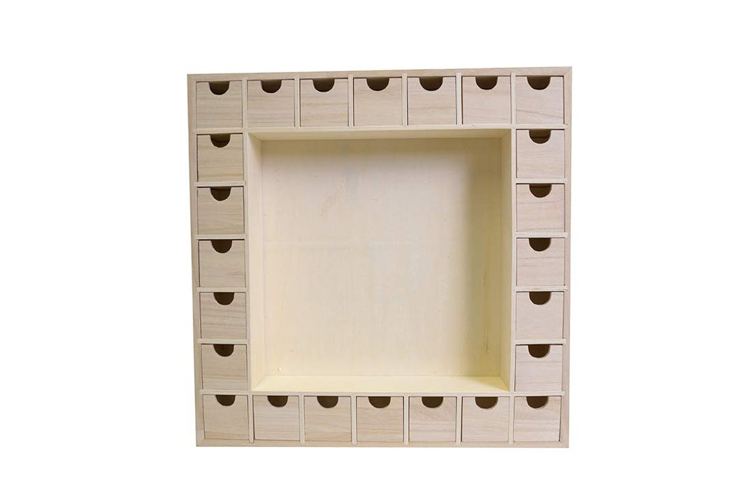 Artemio 39 x 39,5 x 6,5 cm Adventskalender aus Holz mit Schubladen zu dekorieren, beige, 39 x 39.5 X