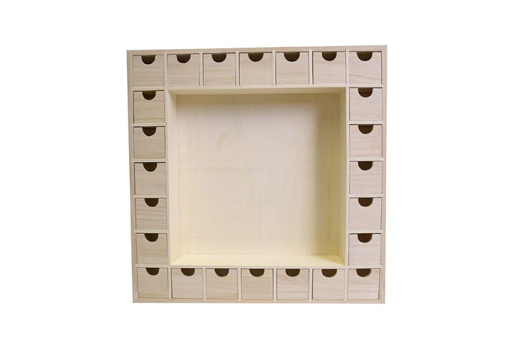 Artemio 39 x 39,5 x 6,5 cm Adventskalender aus Holz mit Schubladen zu dekorieren, beige, 39 x 39.5 X