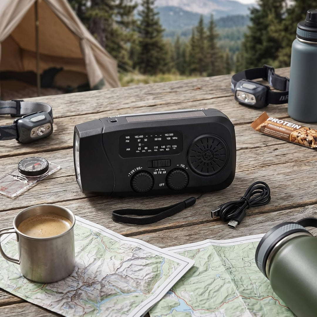 Eujgoov Solarhand -Kurbel Radio, Notfallradio mit 2000 -mAh -, Typ C USB -Ladung, 4 Batterie -Indika