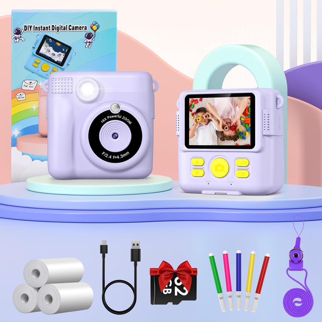 Gofunly Kinderkamera Sofortbildkamera, Sofortbildkamera Kinder 2,4 Zoll Bildschirm 1080P Videokamera