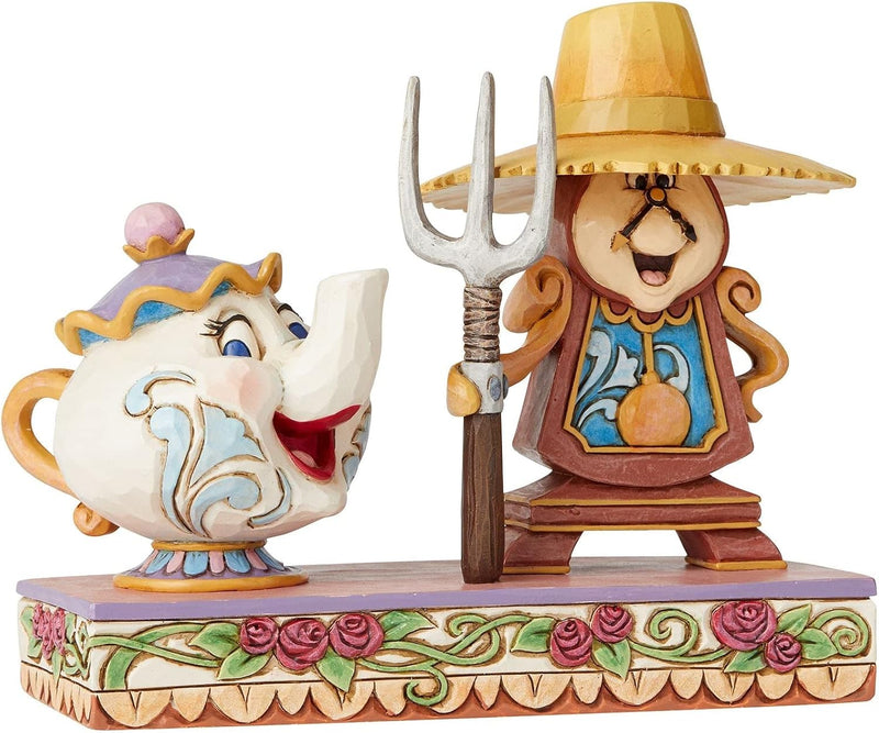 Disney 6002813 Traditions Cogsworth and Mrs Potts Figurine, Cogsworth and Mrs Potts