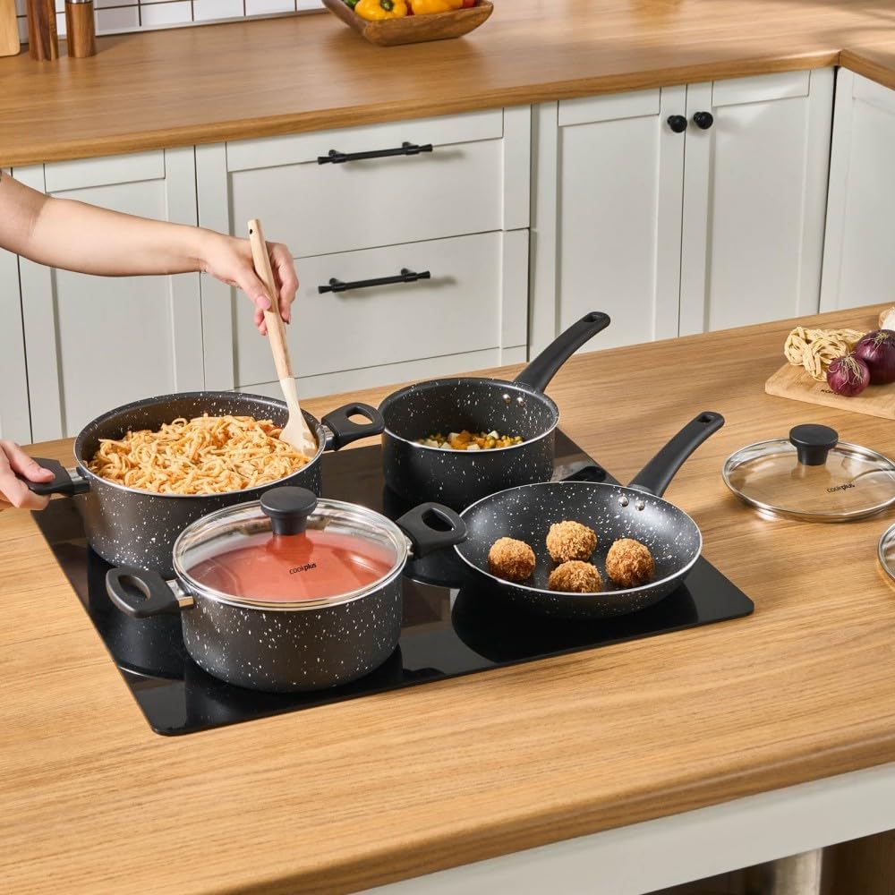 Cookplus Aura Roller 7-tlg Topfset Induktion, Kochgeschirr-Set mit Deckeln, Spülmaschinenfeste Töpfe