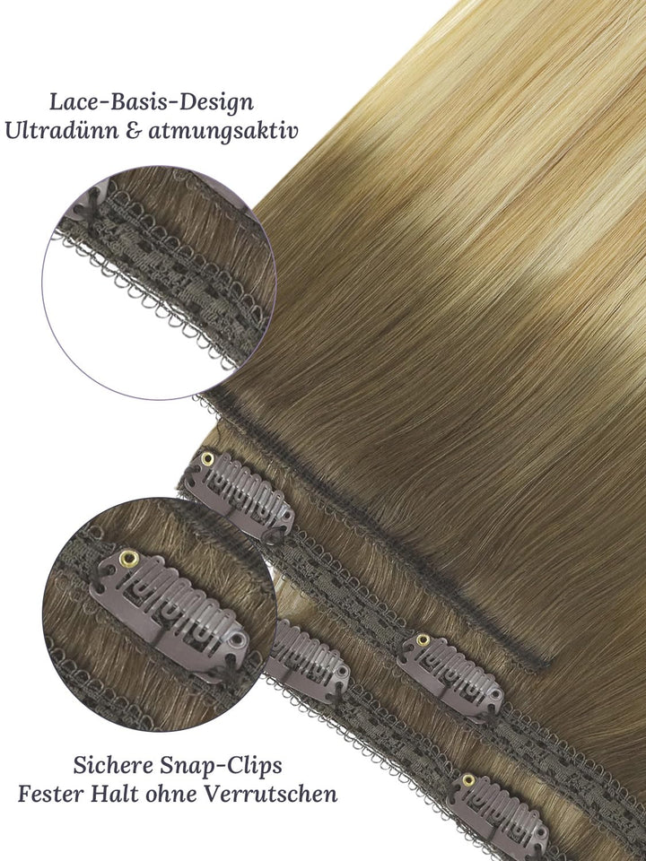 Fshine Extensions Echthaar Clip, 35cm 7 Stücke 120g Haarextension Echthaar Clip Haarverlängerung Mit