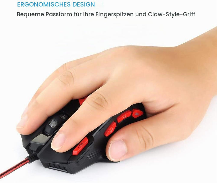zelotes Kabelgebundene Gaming Maus mit 9200 DPI,8 programmierbarem Tasten,Verstellbarem Gewicht,RGB-