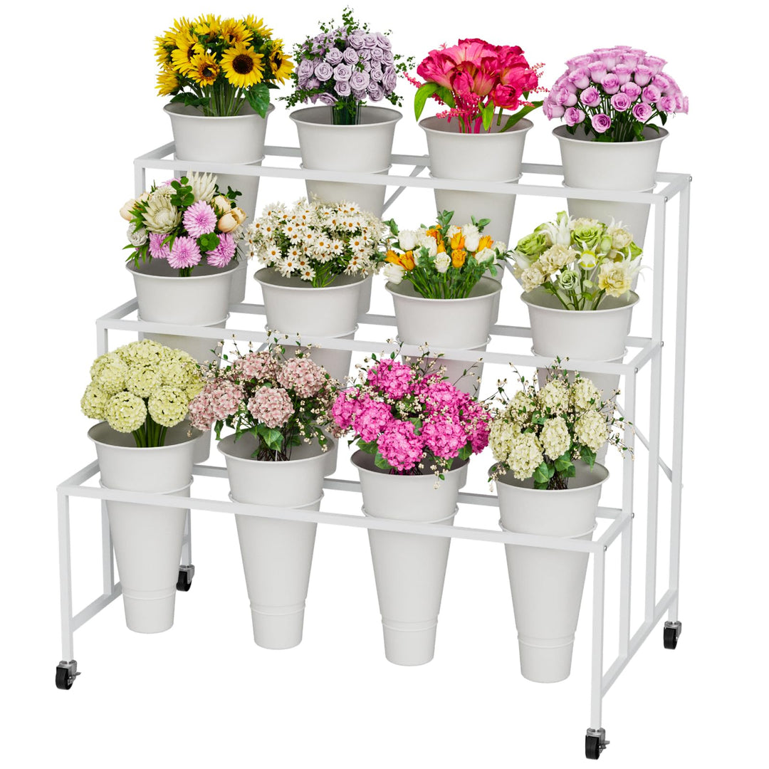 BlumenstäNder, 3-StöCkiger BlumenpräSentationsstäNder Mit Eimern FüR Drinnen Und DraussEn, Blumenwag