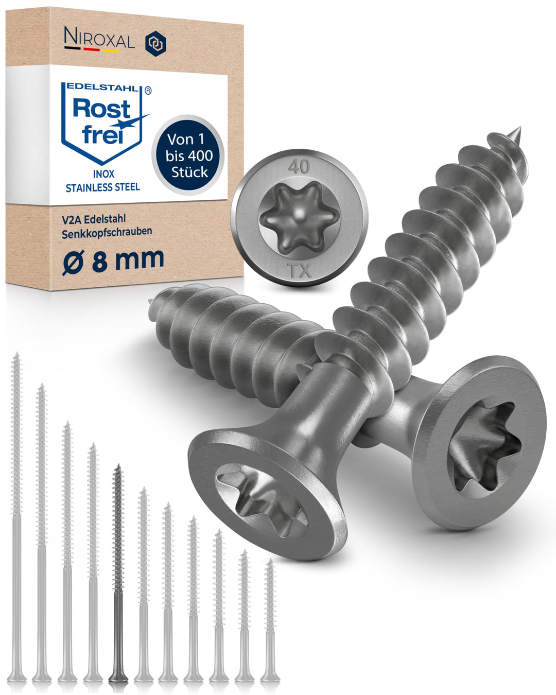 Edelstahlschrauben Torx Holzschrauben 8x120 Edelstahl V2A rostfrei Spanplattenschrauben für Holz Tei