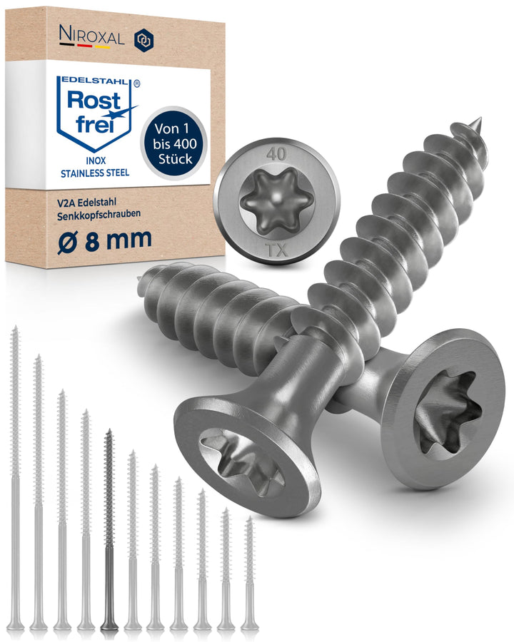 Edelstahlschrauben Torx Holzschrauben 8x120 Edelstahl V2A rostfrei Spanplattenschrauben für Holz Tei