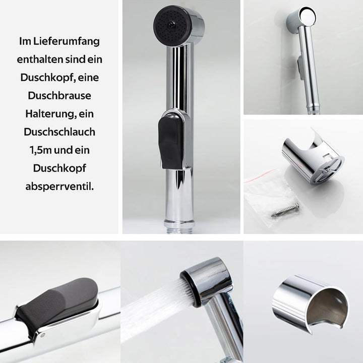 Handbrause für Waschbecken, Bidet Handbrause mit 150cm Schläuche, Halterung und 1/2 Zoll Umschaltven