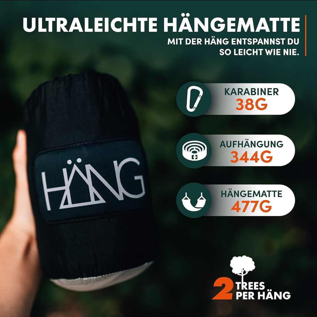 HÄNG® Camping Hängematte Outdoor aus Nylon Fallschirmseide für 2 Personen - 300 x 170cm Mobile Ultra