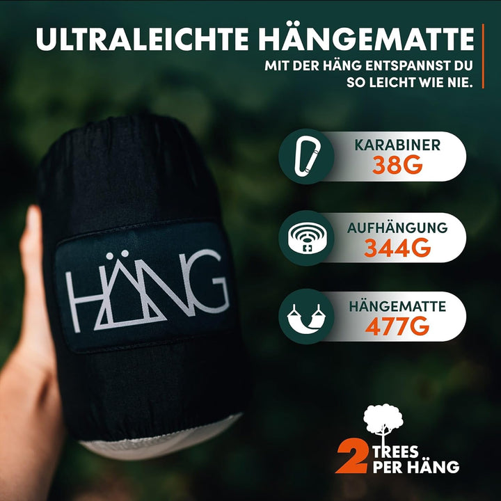 HÄNG® Camping Hängematte Outdoor aus Nylon Fallschirmseide für 2 Personen - 300 x 170cm Mobile Ultra