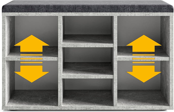 KOMTO Schuhbank mit Sitzfläche - Schuhregal Beton 80 x 50 x 30 cm Schuhschrank mit Sitzbank Flur Ban