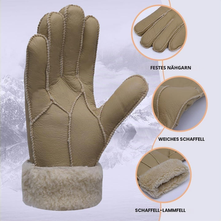 MGGMOKAY Damen Lederhandschuhe Schaffell Handschuhe aus Shearling Warme Winterhandschuhe XL Beige, X