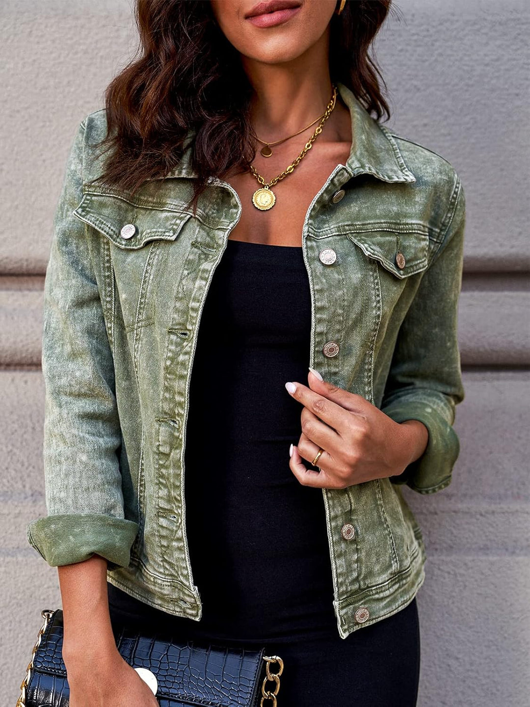 Jeansjacken Damen Jean Stretchy Langarm Trucker Jacke mit Tasche, S Calliste Gr&amp;