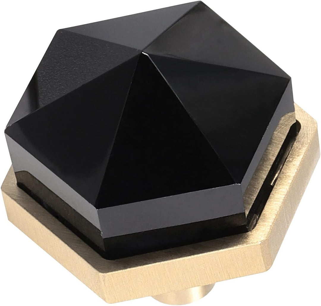 mookaitedecor Satz von 2 Obsidian Hexagon Schublade Knöpfe mit Schrauben, hexagonal Stein Schrank Gr