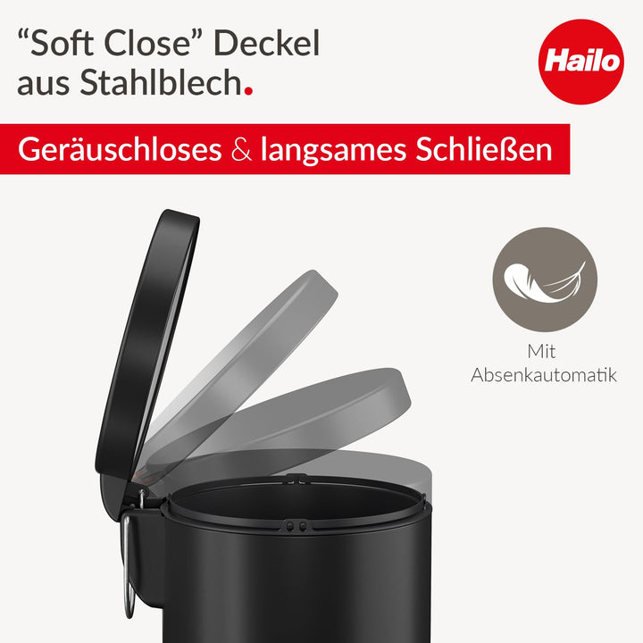 Hailo Selekta by runder Tretmülleimer mit Soft Close Deckel - 5L Fassungsvermögen - herausnehmbarer