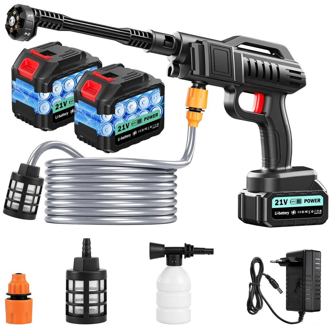 Akku Hochdruckreiniger, 100bar Pressure Washer, Mobiler Hochdruckreiniger Mit 6-IN-1 Düse, 5M Schlau