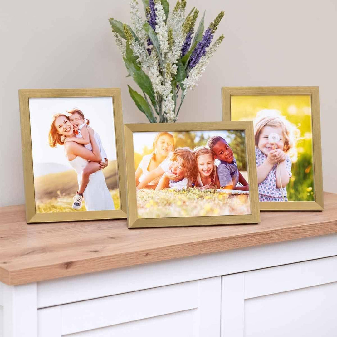 PHOTOLINI Bilderrahmen 15x20 Holz MDF Gold, 3er Set Bilderrahmen 20x15, Picture Frame mit Acrylglas,