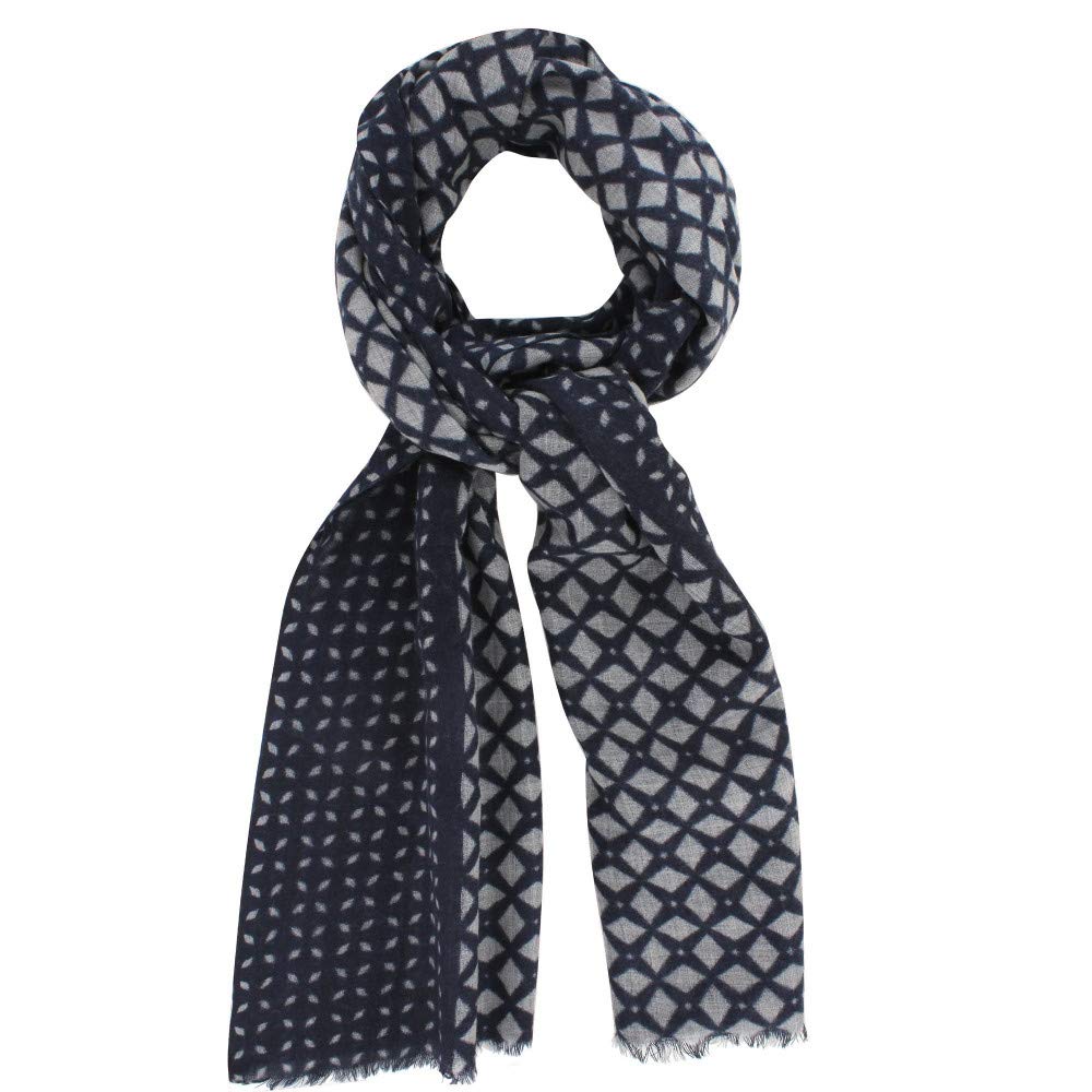 LES POULETTES -Schal 100% Wolle, Blau Navy Rhombuses Grau