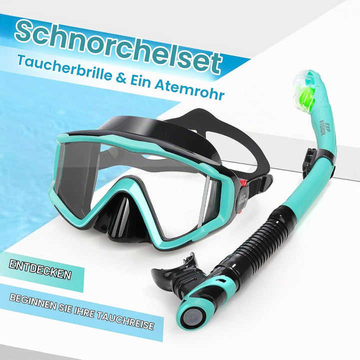Trockenschnorchel-Set, Pano 3-Fenster-Schnorchelmaske, Anti-Fog-Taucherbrille und Schnorchel, profes