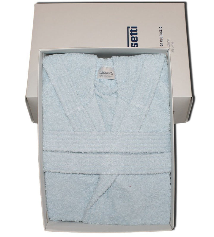Bassetti Bademantel Time uni Frottee 100% reine Baumwolle Herren Damen Grösse M 46 / 48 hellblau