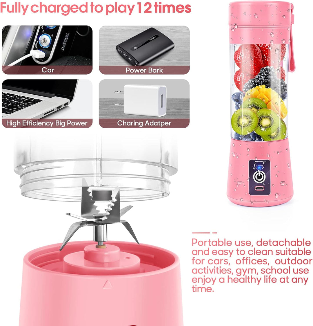 MIAOKE Tragbarer Mixer, Persönlicher Mini-Saftmixer mit Sechs Klingen in 3D, über USB aufladbar, Ent