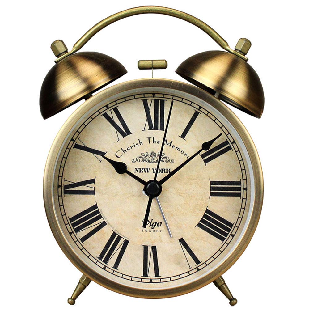 Maxspace Goldene Tischuhr aus Metall, Retro, Vintage, nicht tickend, kleiner Wecker, batteriebetrieb
