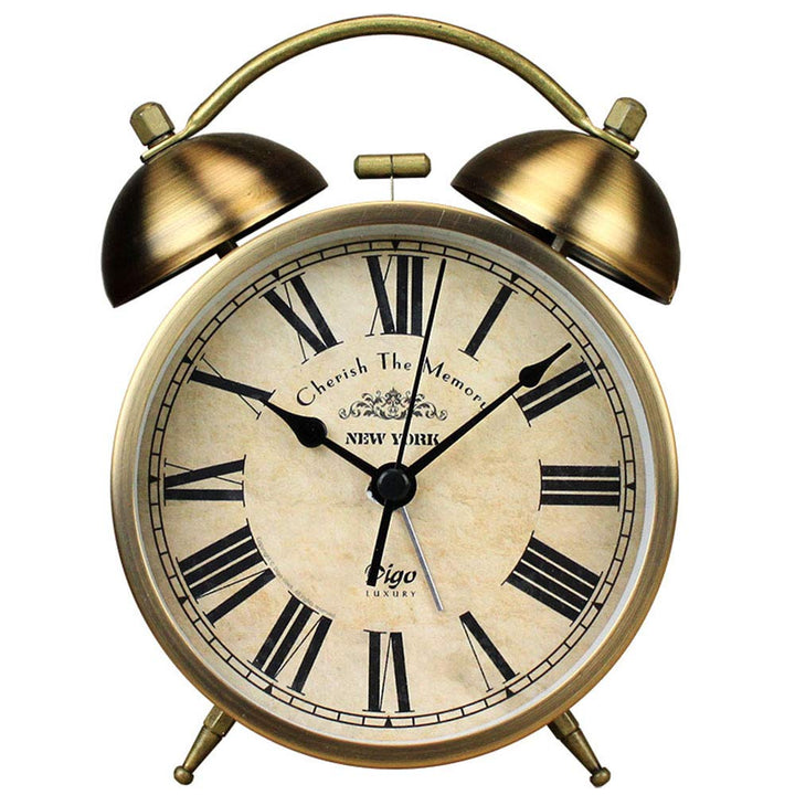Maxspace Goldene Tischuhr aus Metall, Retro, Vintage, nicht tickend, kleiner Wecker, batteriebetrieb