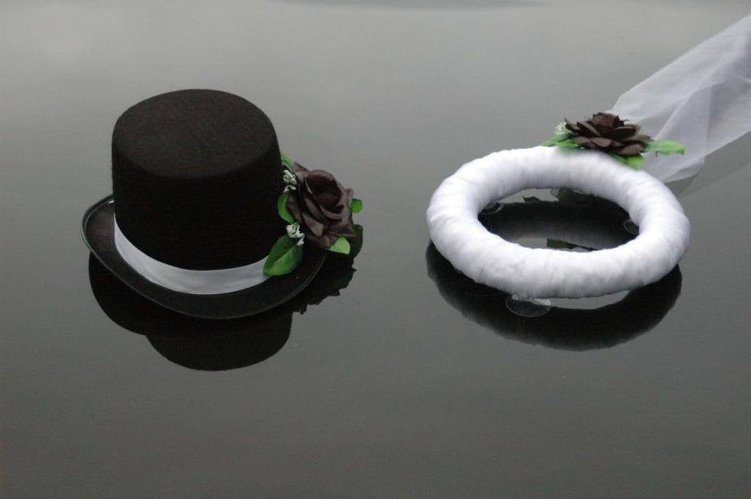 Schleier UND Hut Autoschmuck Rose Car Dekoration Hochzeit Wedding ®Auto-schmuck (Schwarz), Schwarz