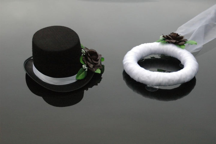 Schleier UND Hut Autoschmuck Rose Car Dekoration Hochzeit Wedding ®Auto-schmuck (Schwarz), Schwarz