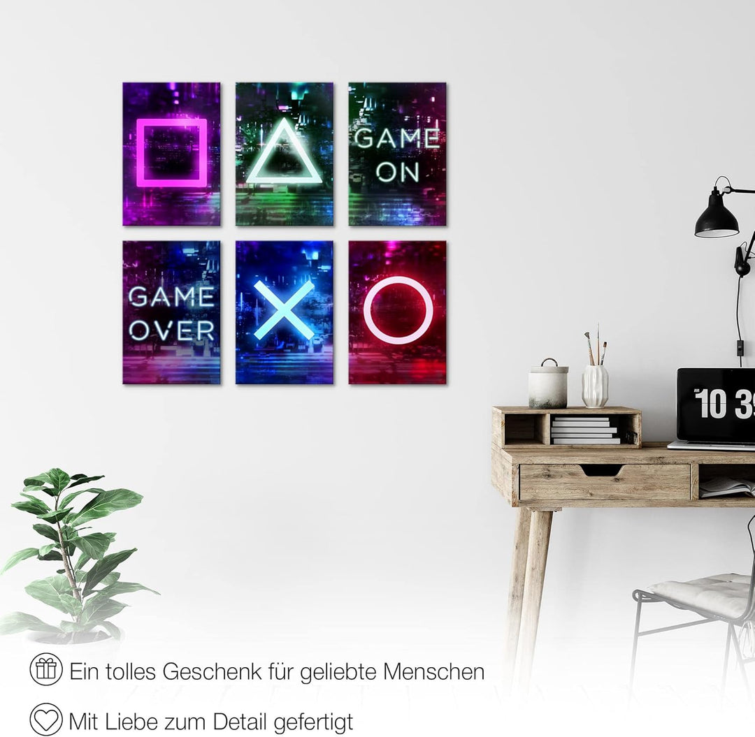 Novart Wandbilder Set - KOMPLETT AUFHÄNGFERTIG - Made in Germany - Moderne Bilder Spielkonsole Gamer