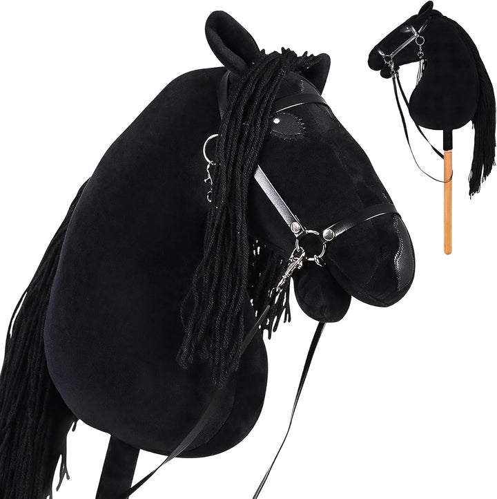 Hobby Horse für Kinder, Steckenpferd Spielzeug Pferd mit Halfter und Zügeln, Holzpferd Plüschpferd S