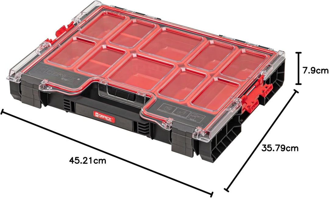 Qbrick System Werkzeugkoffer Werkzeugkasten Leer Werkzeugkiste PRO Organizer 200 Schwarz Rot 452 x 3