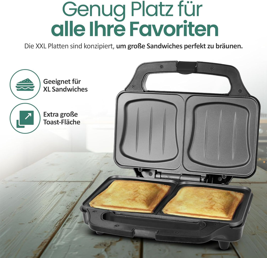 Emerio XXL Sandwichtoaster für alle Toastgrössen geeignet, BPA frei, grosse Muschelform, leicht zu r