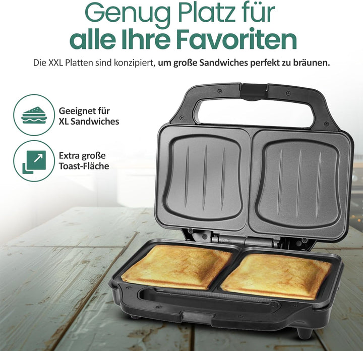 Emerio XXL Sandwichtoaster für alle Toastgrössen geeignet, BPA frei, grosse Muschelform, leicht zu r