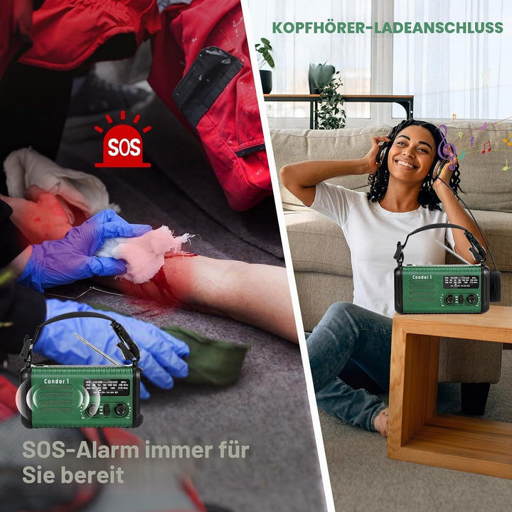 Notfall-Radio, 20.000 mAh/74000 mWh, Solar-Handkurbelradio AM/FM/NOAA Wetterradio, batteriebetrieben