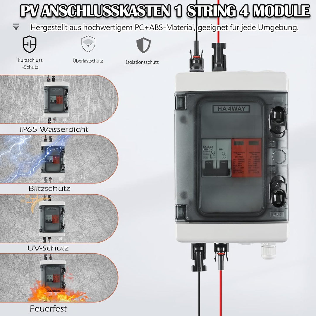 Solar PV Anschlusskasten DC 1000V 1-String Photovoltaik 4-Module IP65 PV Überspannungsschutz Wasserd