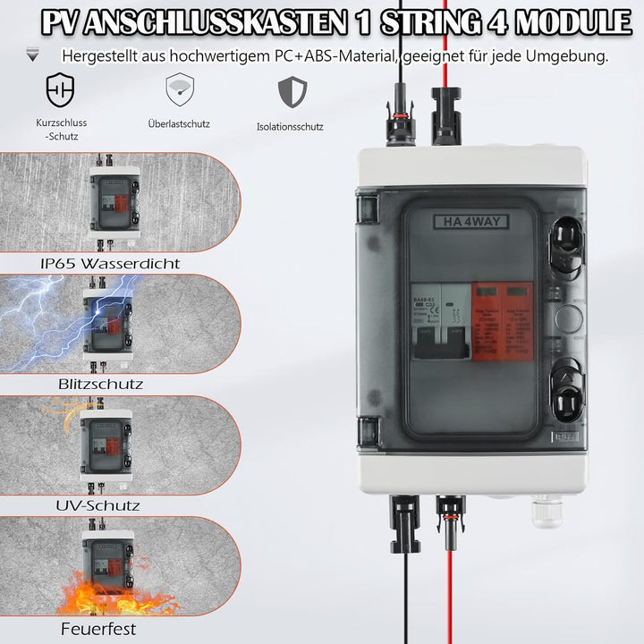 Solar PV Anschlusskasten DC 1000V 1-String Photovoltaik 4-Module IP65 PV Überspannungsschutz Wasserd