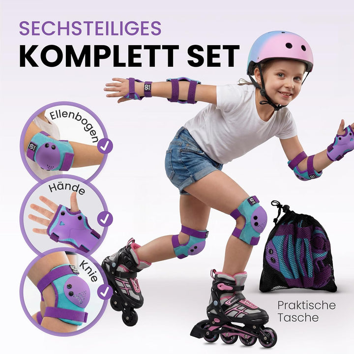 Schützer Inliner Kinder Set 3-12 Jahre [6er Set] mit Knieschoner, Ellenbogenschoner und Handschoner