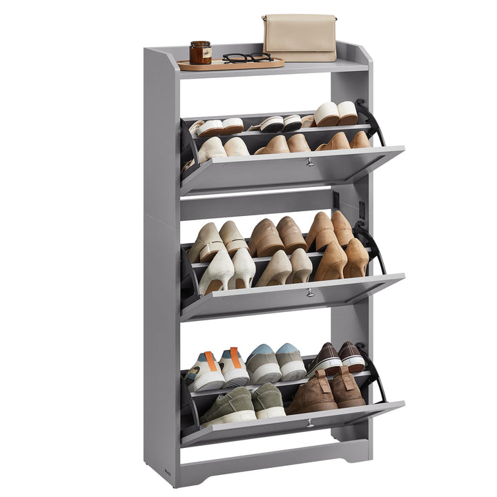 VASAGLE Schuhschrank 3 Klappen, Schuhkipper, Schuhregal, Schuhaufbewahrung, Oberplatte, Trennwand ve