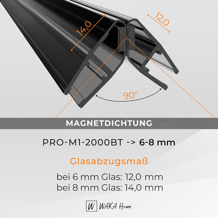 WAKA Premium SET Magnet - Duschdichtung & Duschtür PRO-M1 Duschdichtungen für Duschtüren Optisch Sch