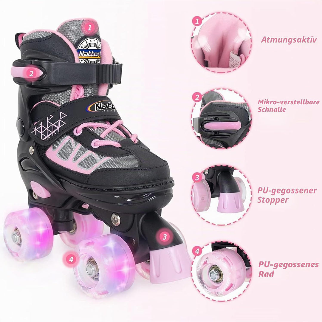 Nattork Kinder Rollschuhe für Mädchen, Jungen und Anfänger, 4 Grössen Verstellbare Rollschuhe mit Le