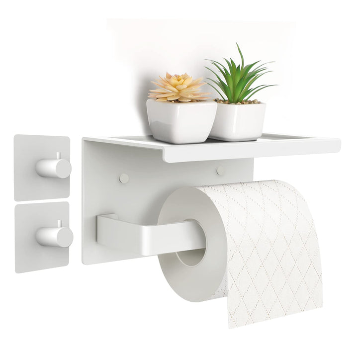 Acmetop Toilettenpapierhalter ohne Bohren Aluminium Klopapierhalter mit 17 cm Ablage, Selbstklebende