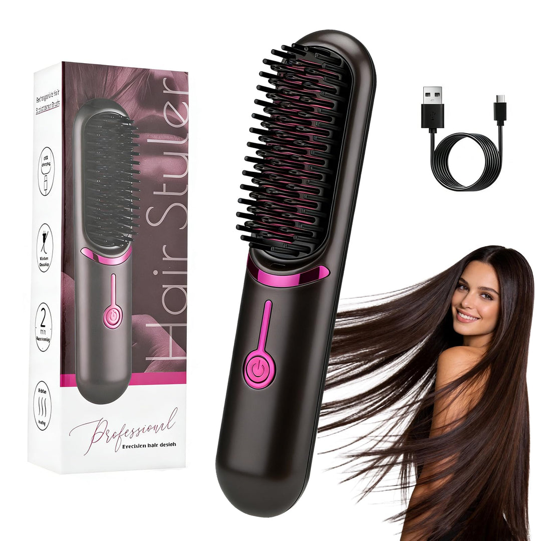 Haarglätter Bürste, Mini Glättbürste, Kabellose Haarglätterbürste, Tragbar & Wiederaufladbar Glättbü